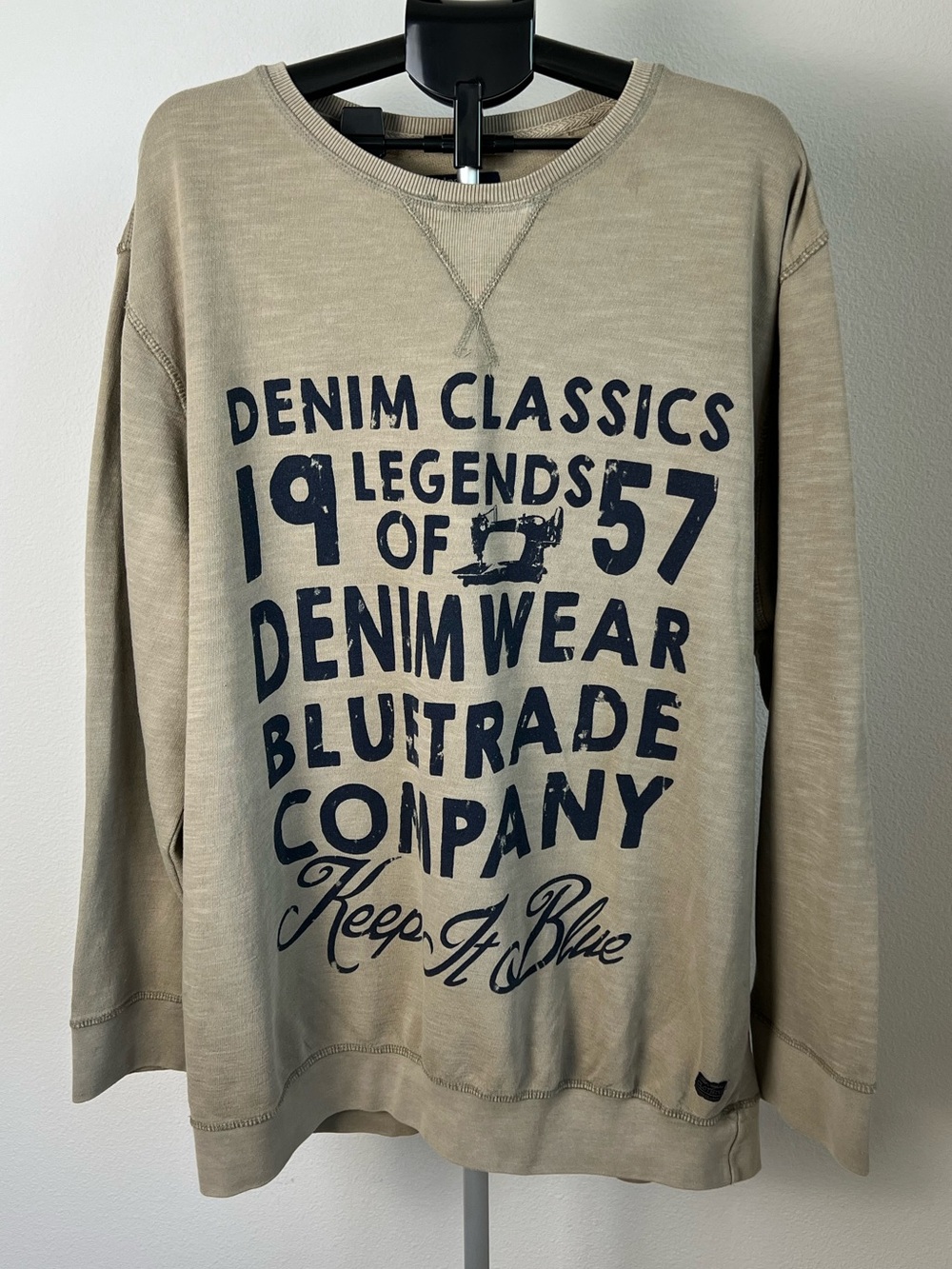 VTG Identic‎ Denim Classics Graphic Crewneck Sweatshirt Beige Oversized 4XL Y2K